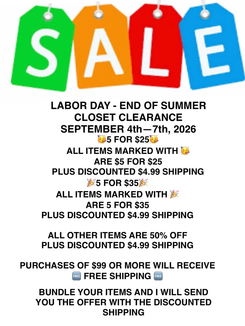END OF SUMMER - CLOSET CLEARANCE SALE